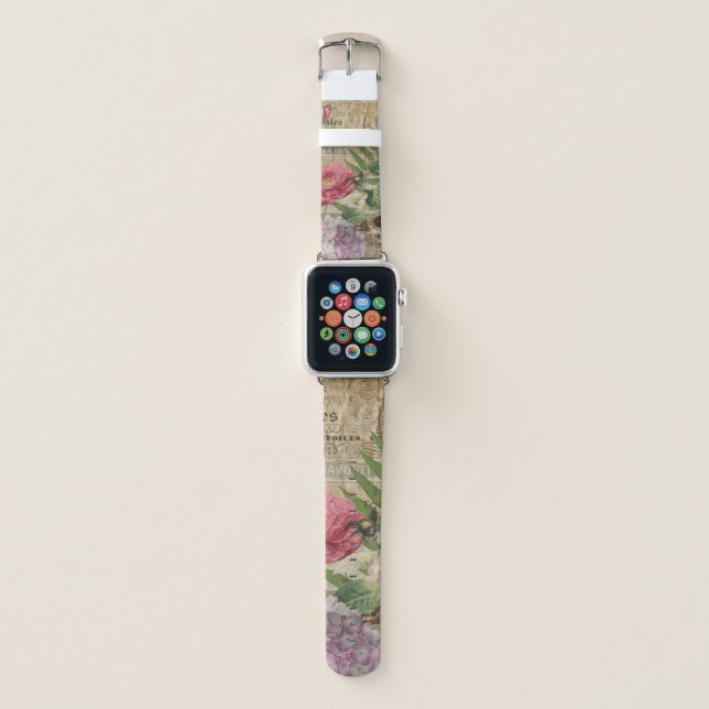 Bird Nest Floral Garden Flower Butterfly Art Apple Watch Band (Front)