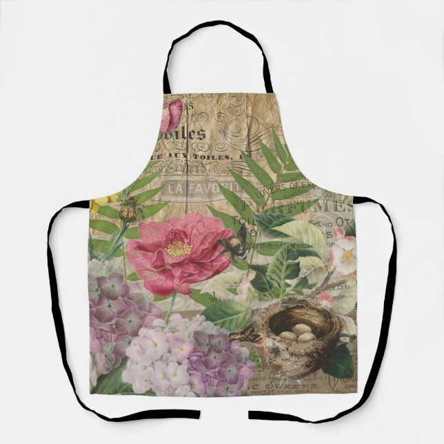 Bird Nest Floral Garden Flower Butterfly Art Apron (Front)