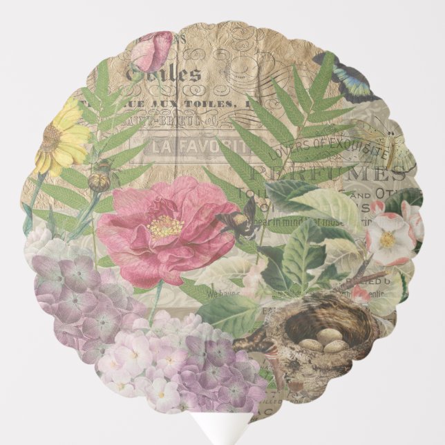 Bird Nest Floral Garden Flower Butterfly Art Balloon (Front)