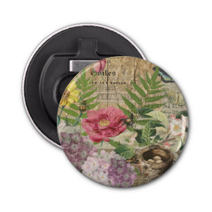 Bird Nest Floral Garden Flower Butterfly Art Bottle Opener