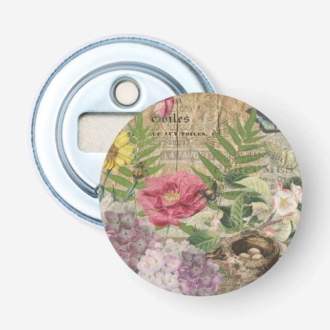 Bird Nest Floral Garden Flower Butterfly Art Bottle Opener (Front)