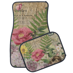Bird Nest Floral Garden Flower Butterfly Art Car Floor Mat