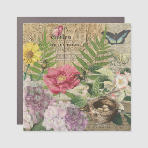 Bird Nest Floral Garden Flower Butterfly Art Car Magnet