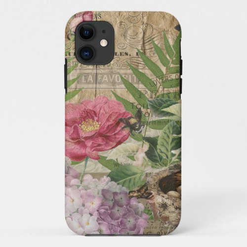 Bird Nest Floral Garden Flower Butterfly Art iPhone 11 Case