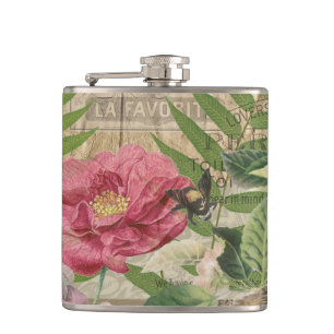 Bird Nest Floral Garden Flower Butterfly Art Flask