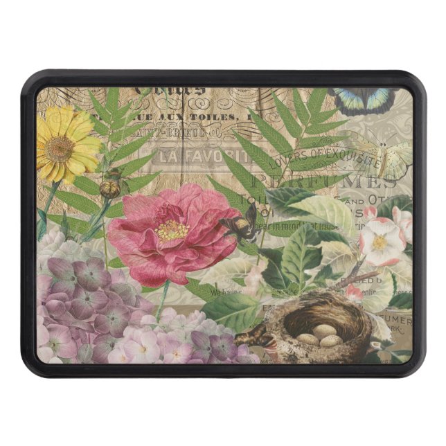 Bird Nest Floral Garden Flower Butterfly Art Hitch Cover (Front)
