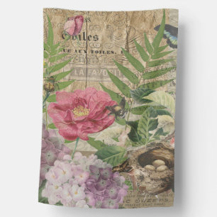 Bird Nest Floral Garden Flower Butterfly Art House Flag
