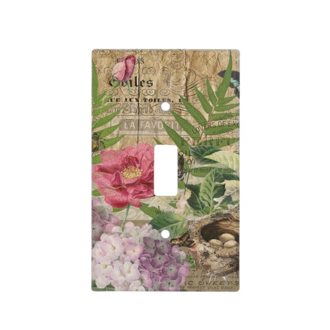 Bird Nest Floral Garden Flower Butterfly Art Light Switch Cover (Front)