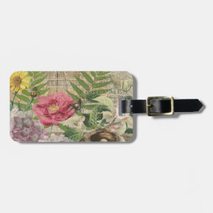 Bird Nest Floral Garden Flower Butterfly Art Luggage Tag
