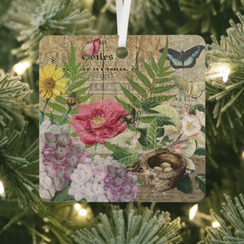 Bird Nest Floral Garden Flower Butterfly Art Metal Ornament