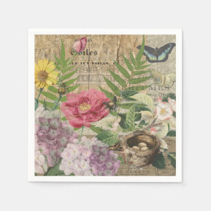 Bird Nest Floral Garden Flower Butterfly Art Napkins