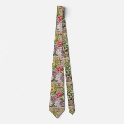 Bird Nest Floral Garden Flower Butterfly Art Neck Tie