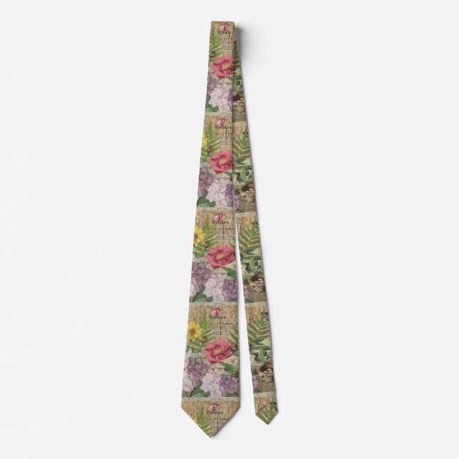 Bird Nest Floral Garden Flower Butterfly Art Neck Tie (Front)