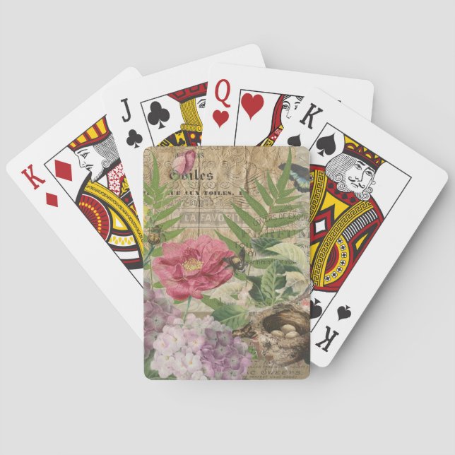 Bird Nest Floral Garden Flower Butterfly Art Poker Cards (Back)
