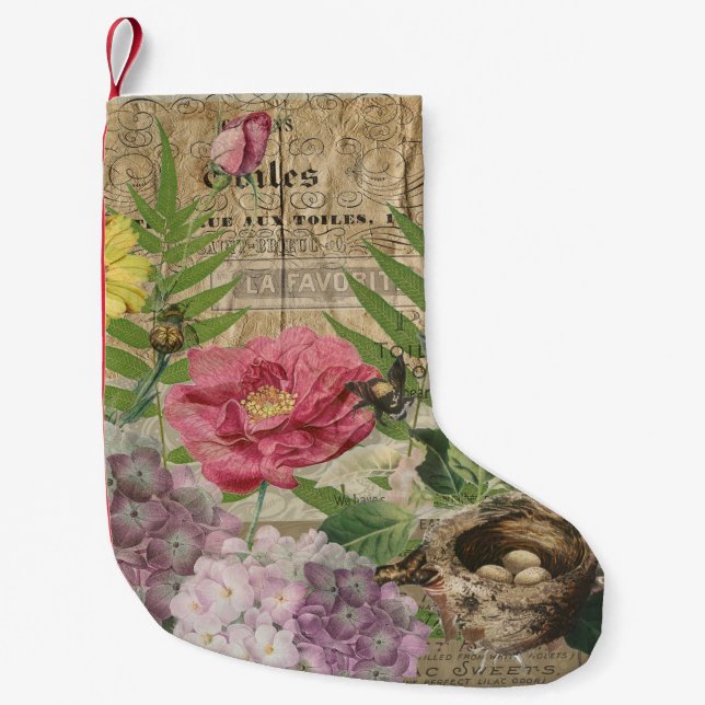 Bird Nest Floral Garden Flower Butterfly Art Small Christmas Stocking (Front)