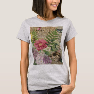 Bird Nest Floral Garden Flower Butterfly Art T-Shirt