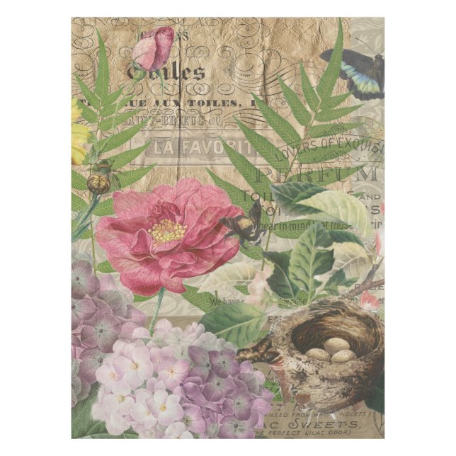Bird Nest Floral Garden Flower Butterfly Art Tablecloth (Front)