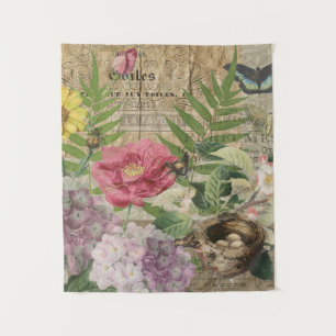 Bird Nest Floral Garden Flower Butterfly Art Tapestry