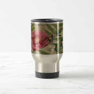 Bird Nest Floral Garden Flower Butterfly Art Travel Mug