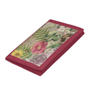 Bird Nest Floral Garden Flower Butterfly Art Tri-fold Wallet