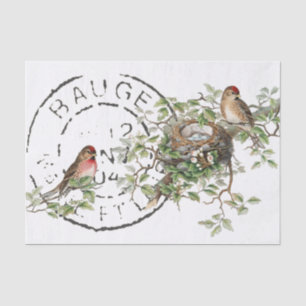 Bird Nest French Postmark Vintage Decoupage  Tissue Paper