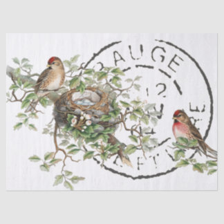 Bird Nest French Postmark Vintage Decoupage Tissue Paper