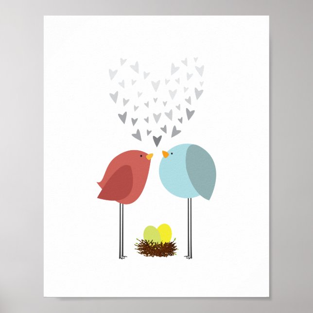 Bird Nest Love. Twins. Nursery Decor. Poster (Front)