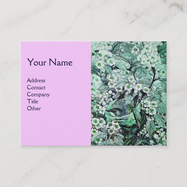 BIRD NEST,monogram ,green white pink Business Card (Front)