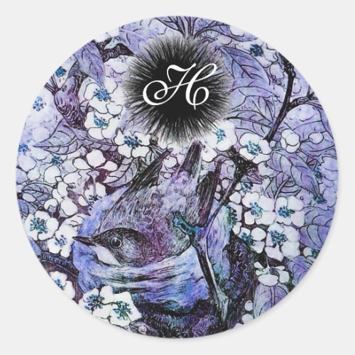 BIRD NEST monogram white blue Classic Round Sticker