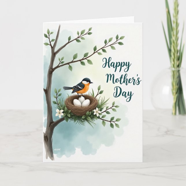 Bird Nest Mothers Day Illustration Card (Front)