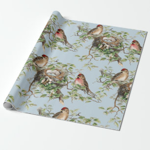 Bird Nest Pattern Vintage Blue Nature Decoupage Wrapping Paper