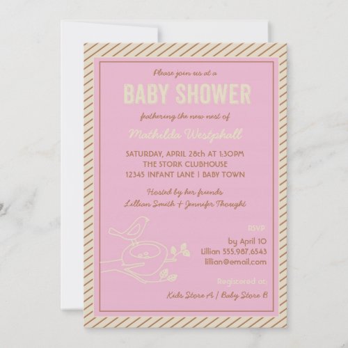 Bird Nest Pink Baby Shower Invitation