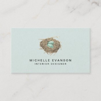 Bird Nest Simple Elegant Mint Professional Business Card by whimsydesigns at Zazzle