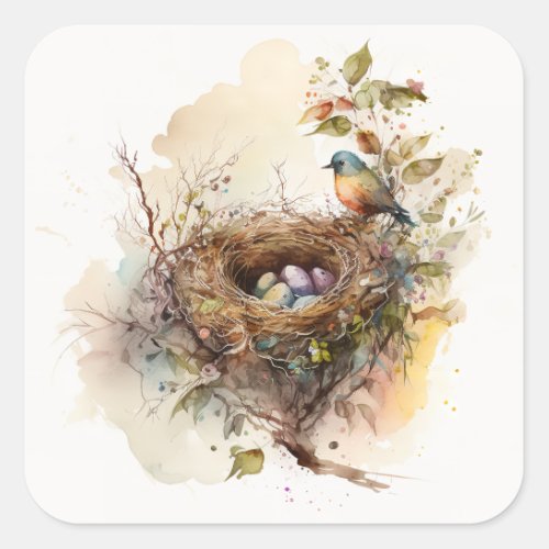 Bird Nest Square Sticker