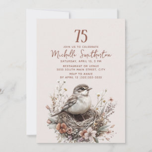 Bird Nest Terracotta Pink 75th Birthday Invitation