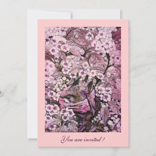 BIRD NEST TREE WITH WHITE RED PINK SPRING FLOWERS INVITATION