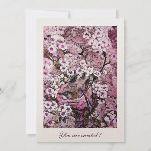 BIRD NEST TREE WITH WHITE RED PINK SPRING FLOWERS INVITATION