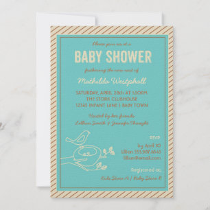 Bird Nest Turquoise Baby Shower Invitation