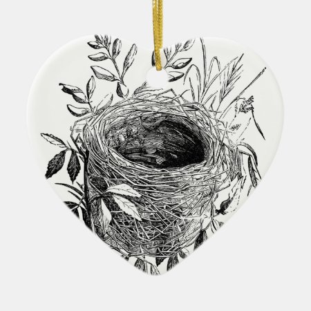 Bird Nest Vintage Illustration Ceramic Ornament