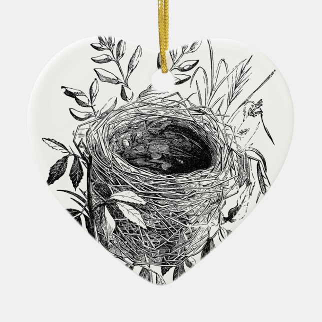 bird nest vintage illustration ceramic ornament (Front)