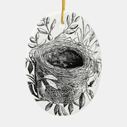 bird nest vintage illustration ceramic ornament