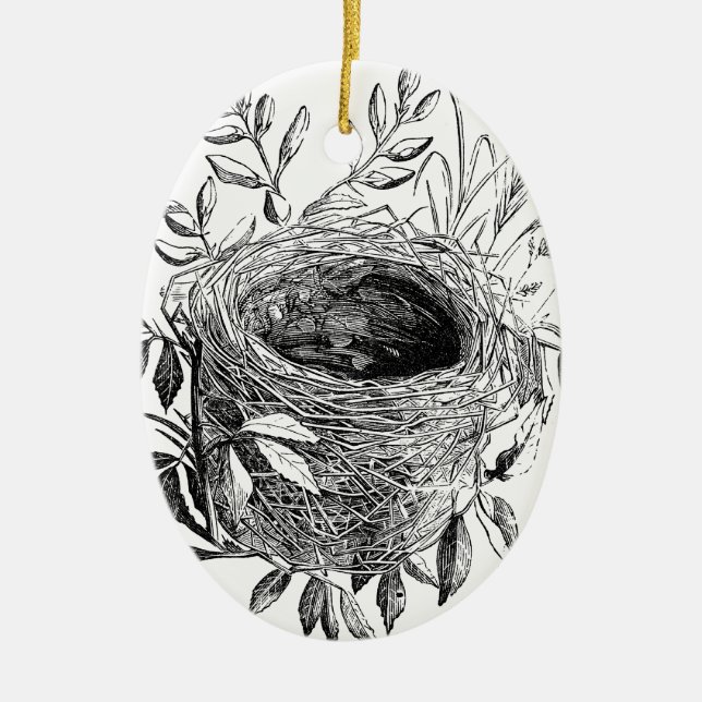 bird nest vintage illustration ceramic ornament (Front)