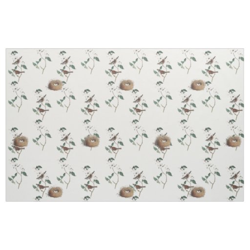 Bird Nest White Flowering Dogwood Vintage Pattern Fabric