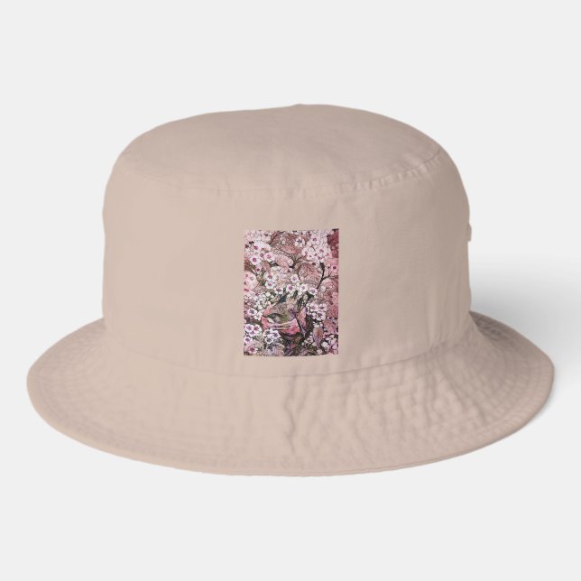 BIRD NEST ,white red pink Bucket Hat (Front)