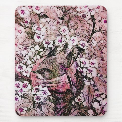 BIRD NEST white red pink Mouse Pad