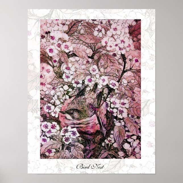 BIRD NEST ,white red pink Poster (Front)