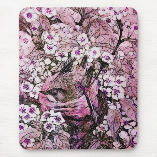 BIRD NEST white red pink violet Mouse Pad