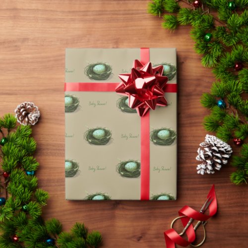 Bird Nest with Blue Speckled Egg Tan Custom Wrapping Paper