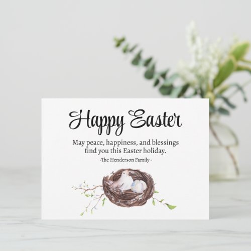 Bird Nest with Eggs Watercolor Happy Easter Card