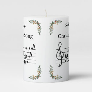Bird Notes Holly Christmas Carol Music Pillar Candle